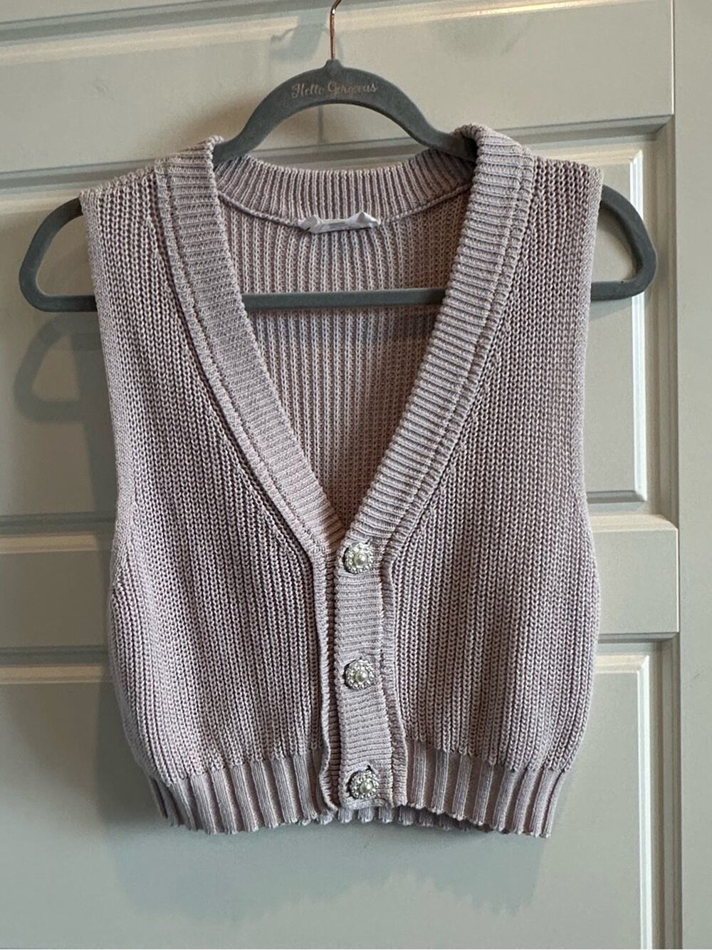 Double Zero SM Newly Found Love Cropped Button Up Sweater Vest Grandpacore Knit